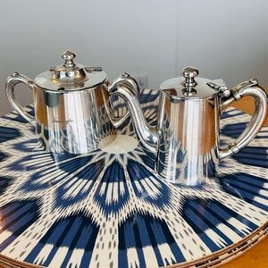 Silver-nickel tea / coffee creamer and sugar set, 8 ounce and 14 ounce.